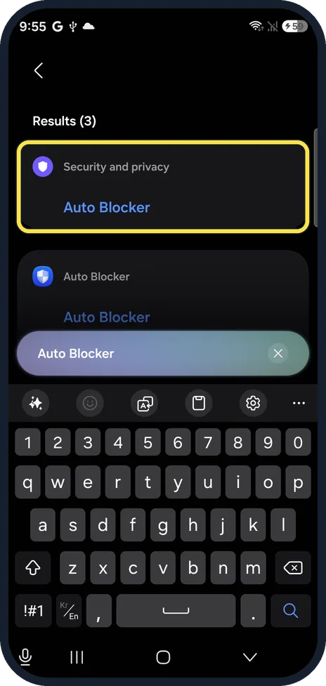 Android screenshot: Find Auto Blocker