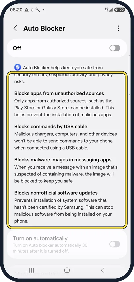 Android screenshot: Know what it blocks
