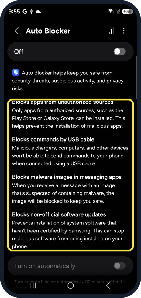 Android screenshot: Know what it blocks