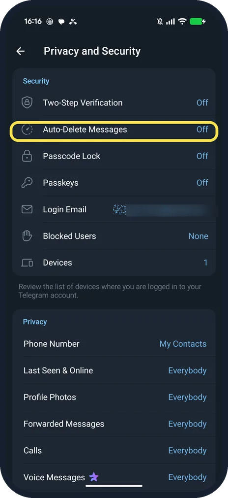 Android screenshot: Tap Auto-Delete Messages