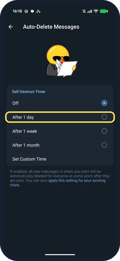 Android screenshot: Pick a time