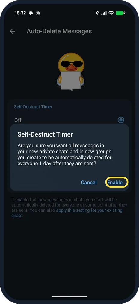 Android screenshot: Tap Enable