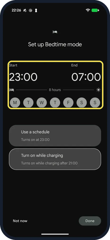 Android screenshot: Choose what the mode does