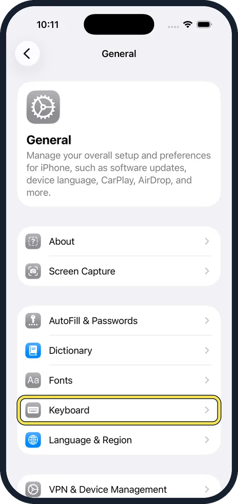 iPhone screen: Tap Keyboard
