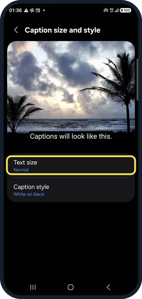 Android screenshot: Change the text size