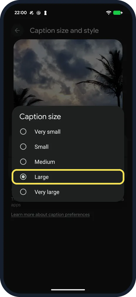 Android screenshot: Pick a size