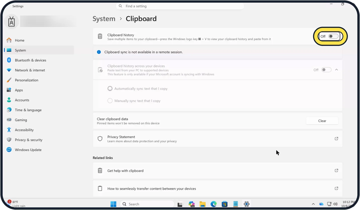 Screenshot from the guide: How to turn on clipboard history on Windows 11