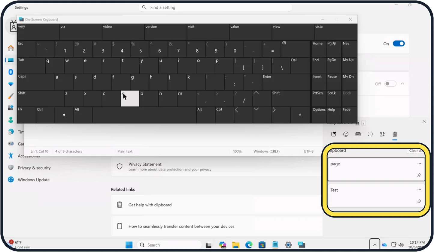 Windows screenshot: Press Windows + V
