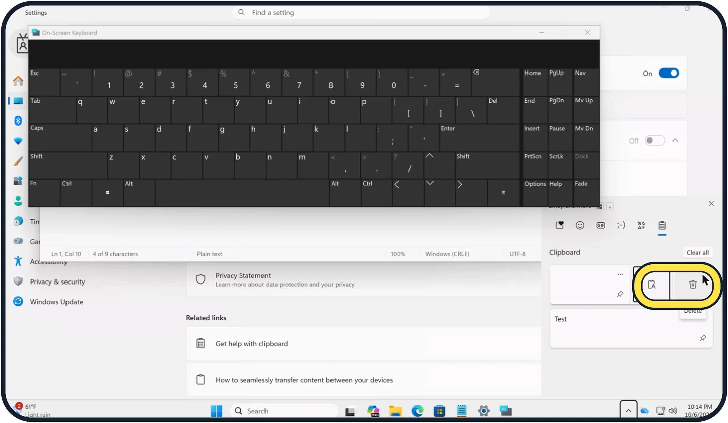 Windows screenshot: Pin or delete an entry