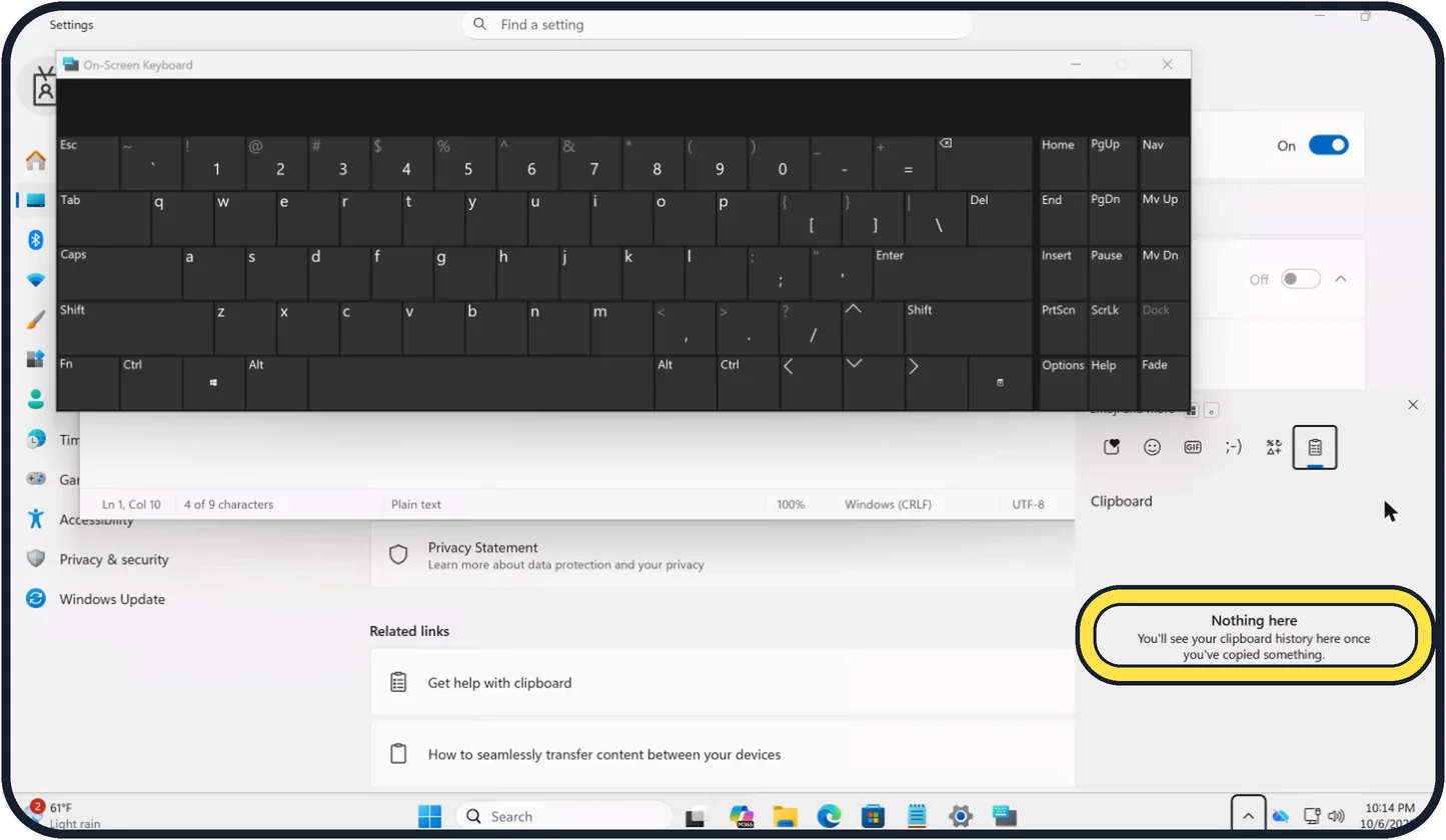 Windows screenshot: Clear the history
