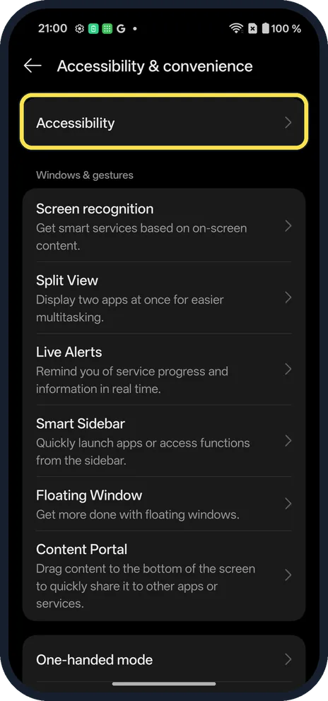 Android screenshot: Open Accessibility