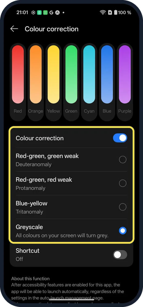 Android screenshot: Switch it on and pick a mode