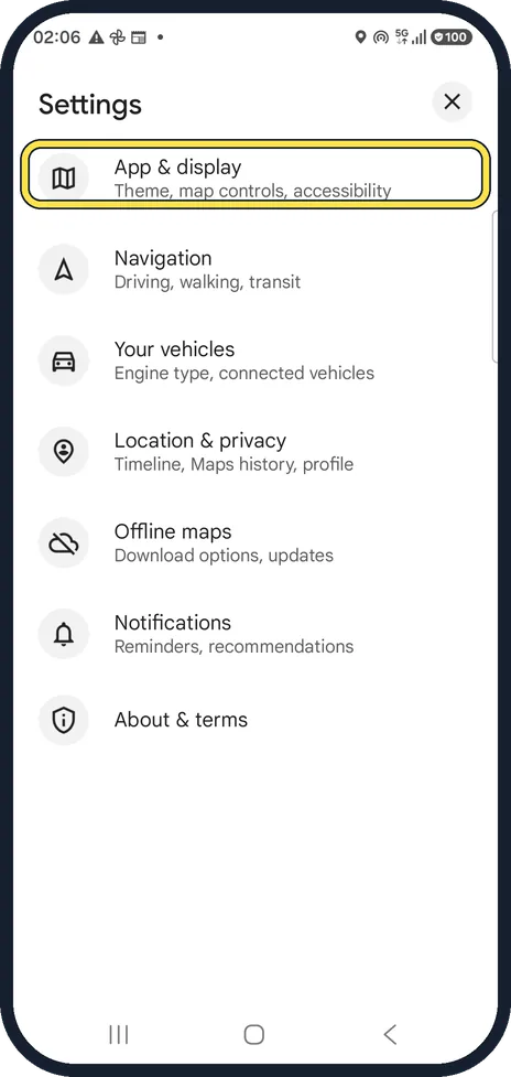 Android screenshot: Open App & display