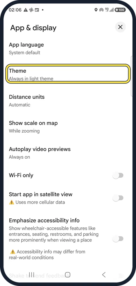 Android screenshot: Tap Theme