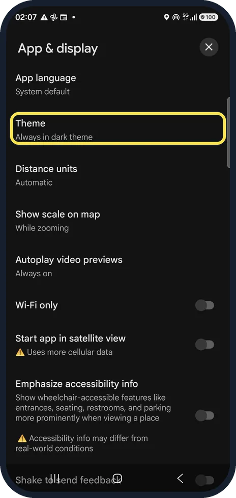 Android screenshot: Check the setting