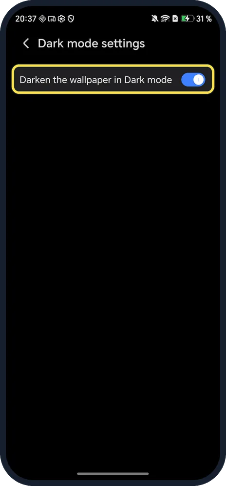 Android screenshot: Darken the wallpaper too (optional)