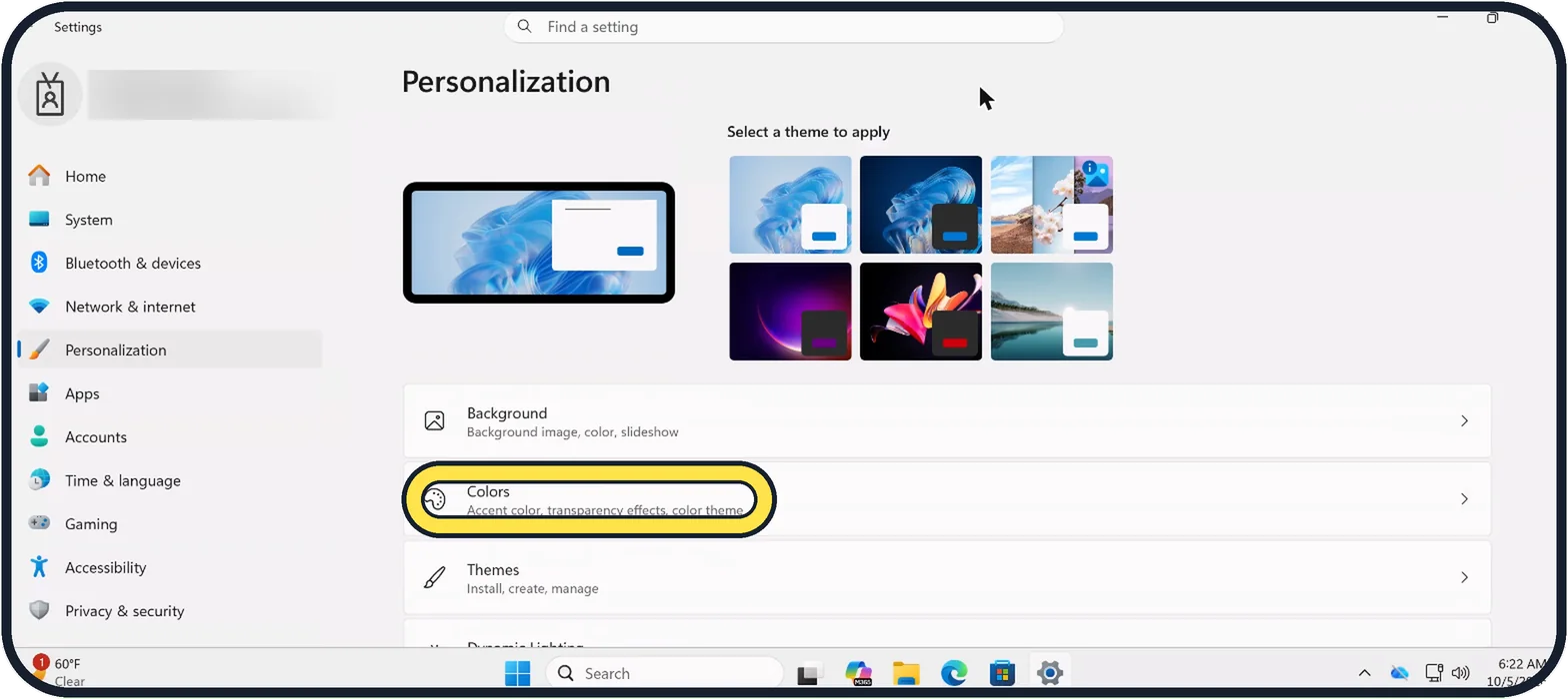 Windows screenshot: Click Colors