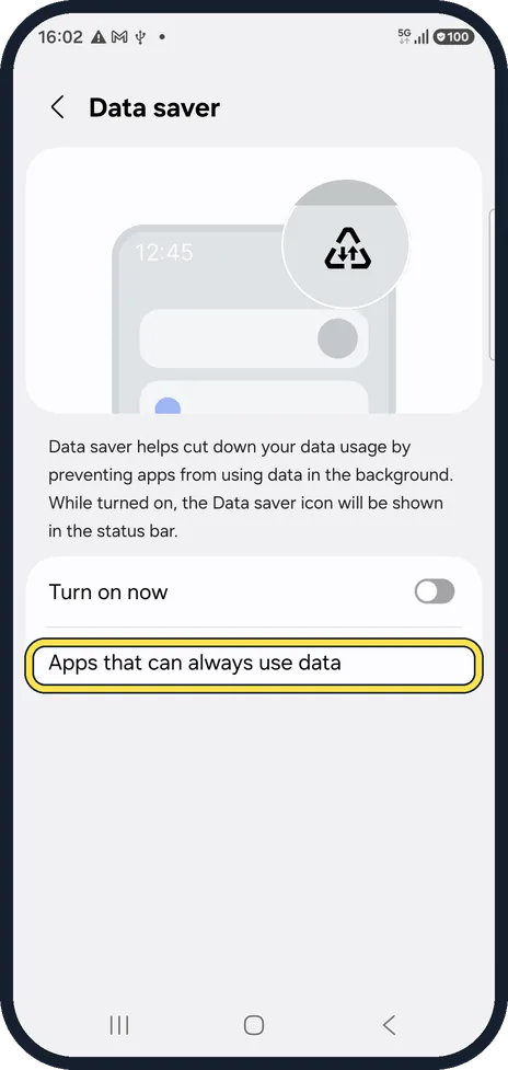 Android screenshot: Let some apps keep using data