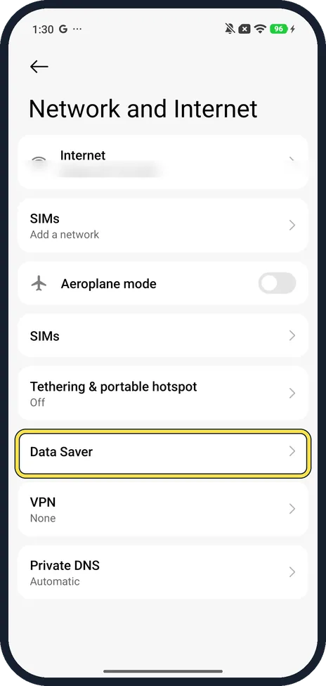 Android screenshot: Tap Data Saver