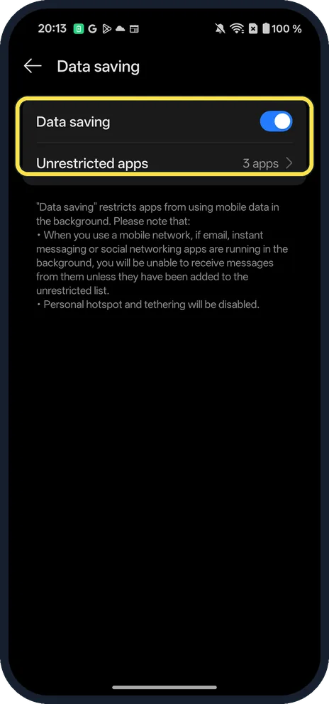 Android screenshot: Check that it is on