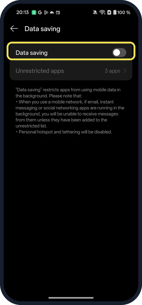 Android screenshot: Turn it off again