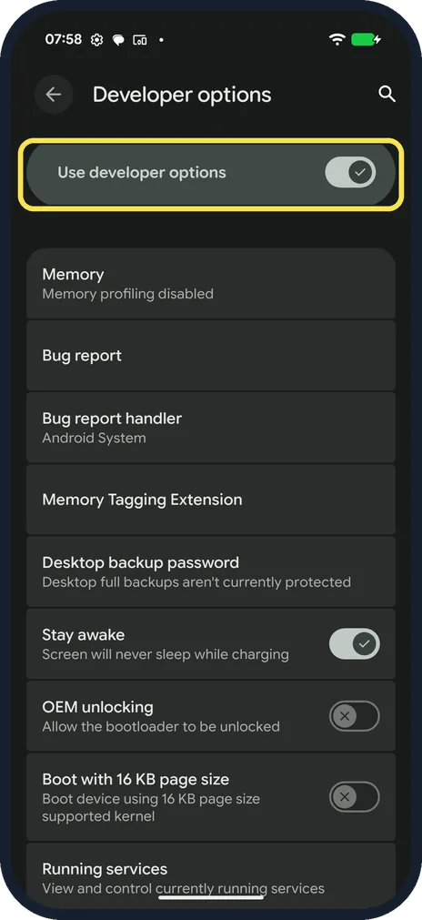 Android screenshot: Check the switch