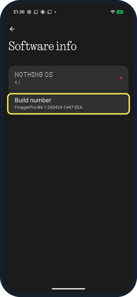 Android screenshot: Tap Build number 7 times