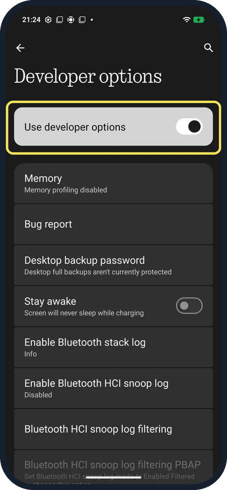 Android screenshot: Use the switches you need