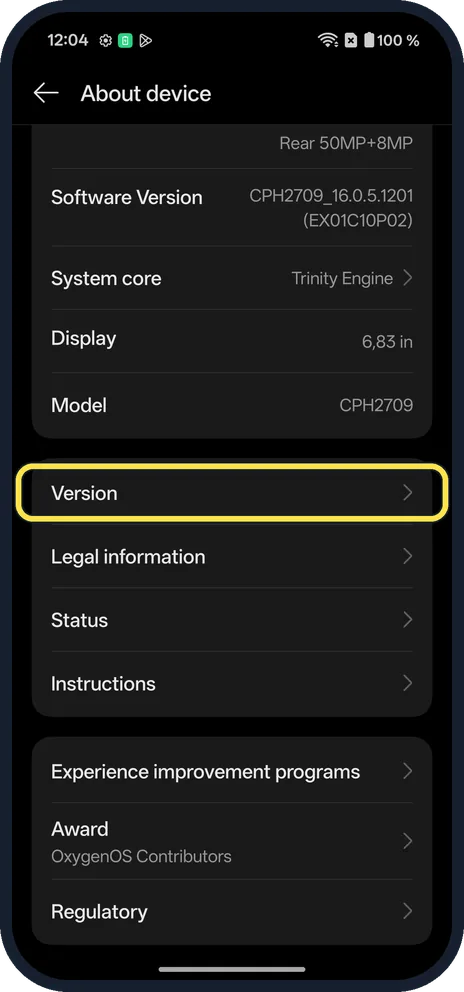 Android screenshot: Open About device
