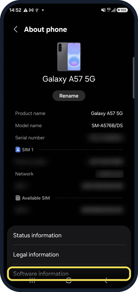 Android screenshot: Tap Software information