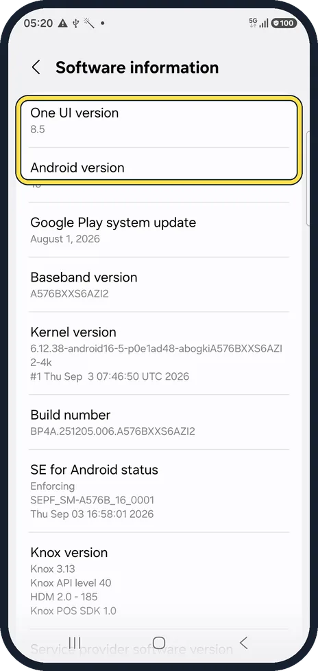 Android screenshot: Check your version while you are here