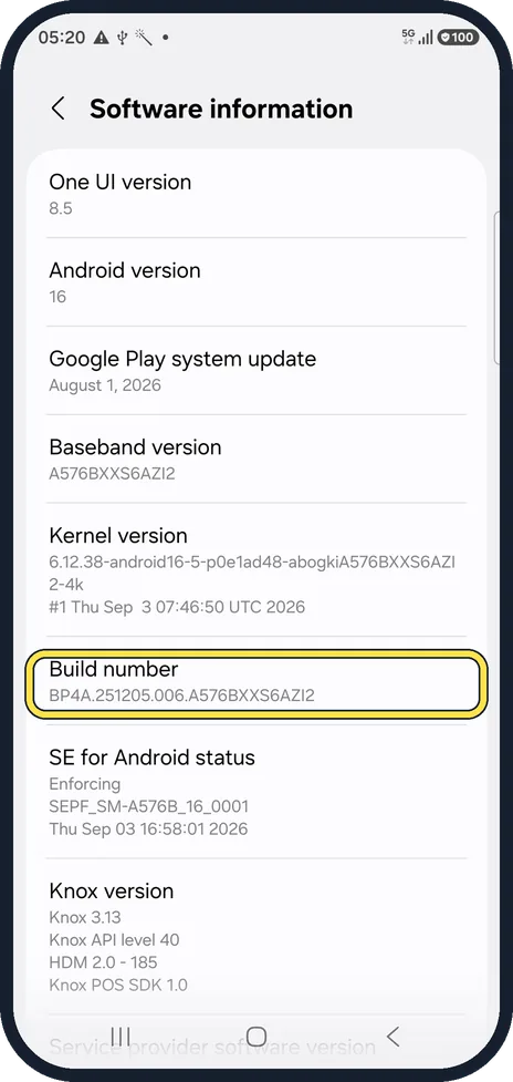 Android screenshot: Tap Build number seven times