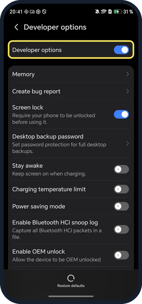 Android screenshot: Use the switches you need