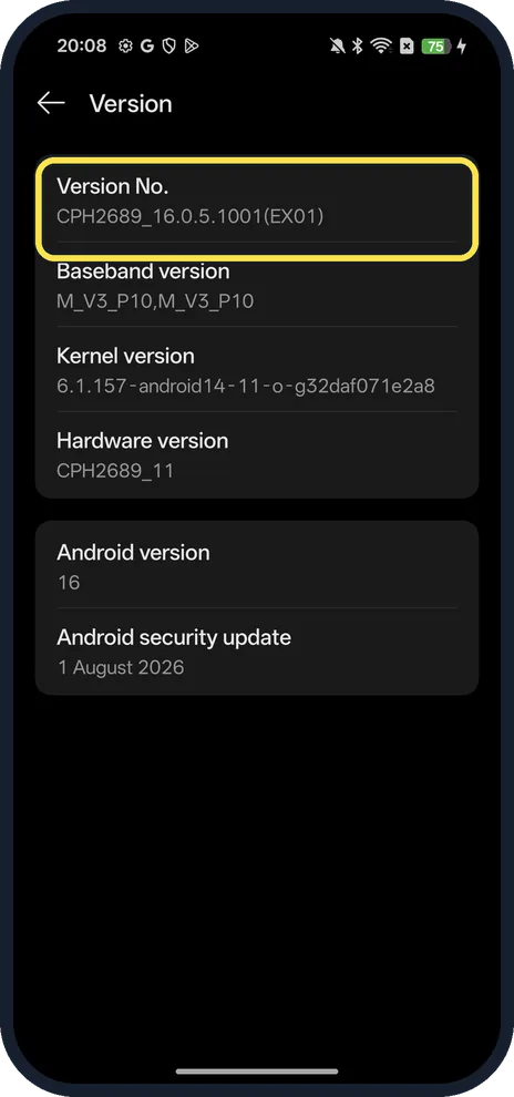 Android screenshot: Tap Version No. 7 times