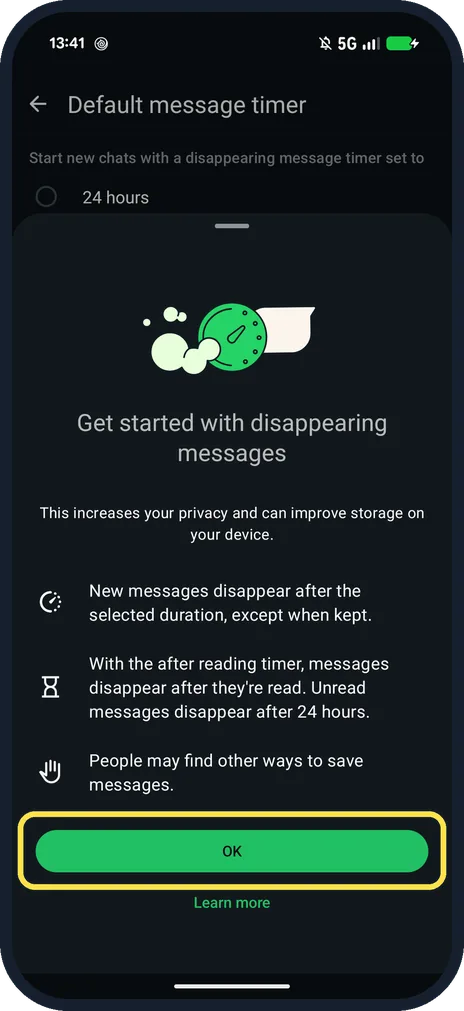 Android screenshot: Read the intro and tap OK