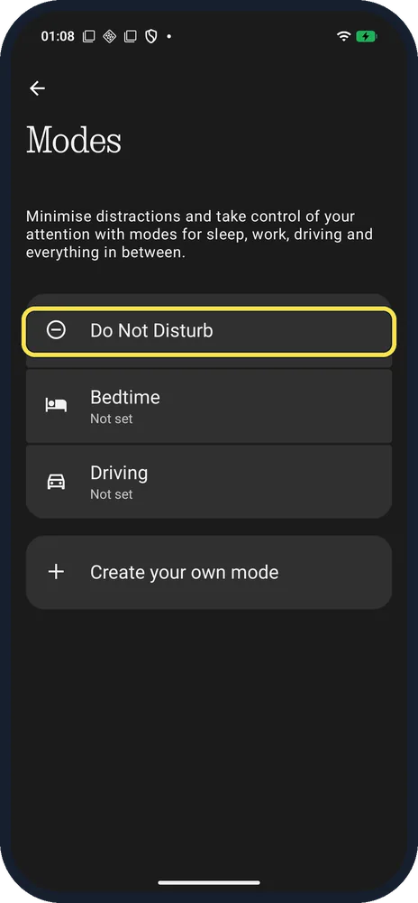 Android screenshot: Tap Do Not Disturb