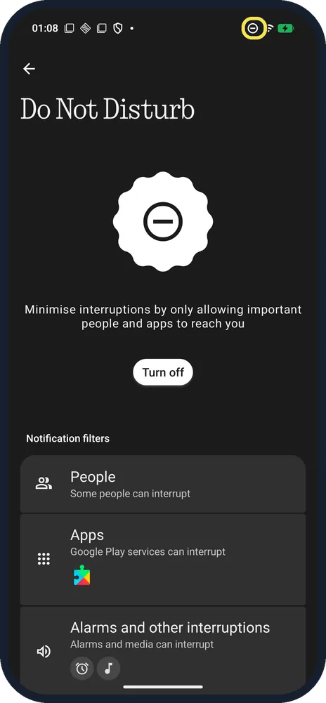 Screenshot from the guide: How to turn on Do Not Disturb on a Nothing Phone (Modes)
