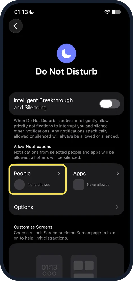 iPhone screen: Allow important people