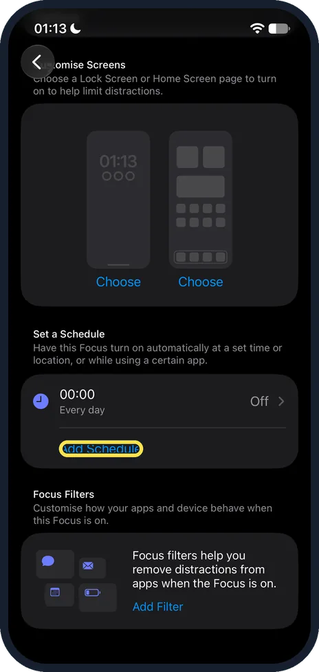 iPhone screen: Set a schedule