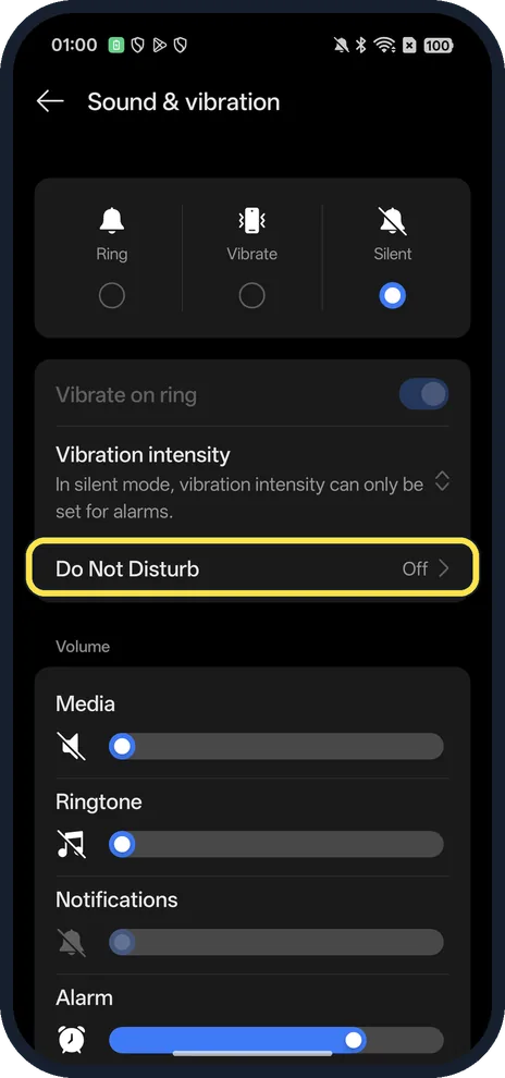 Android screenshot: Tap Do Not Disturb