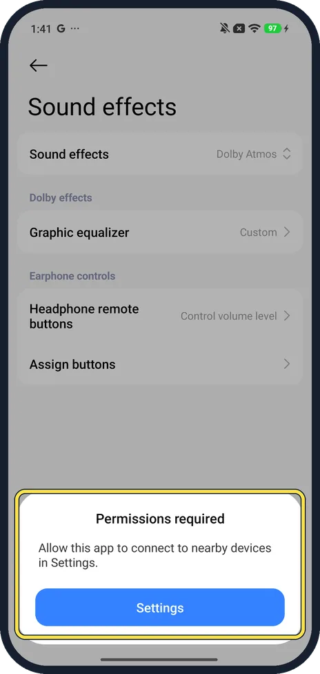 Android screenshot: Allow the permission if asked