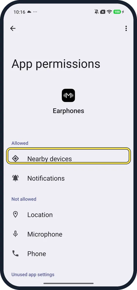 Android screenshot: Allow Nearby devices