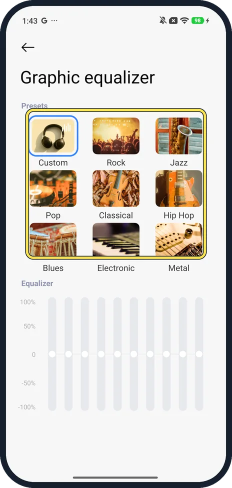 Android screenshot: Pick an equaliser preset
