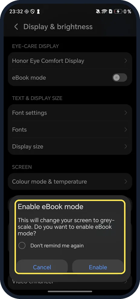 Android screenshot: Tap Enable