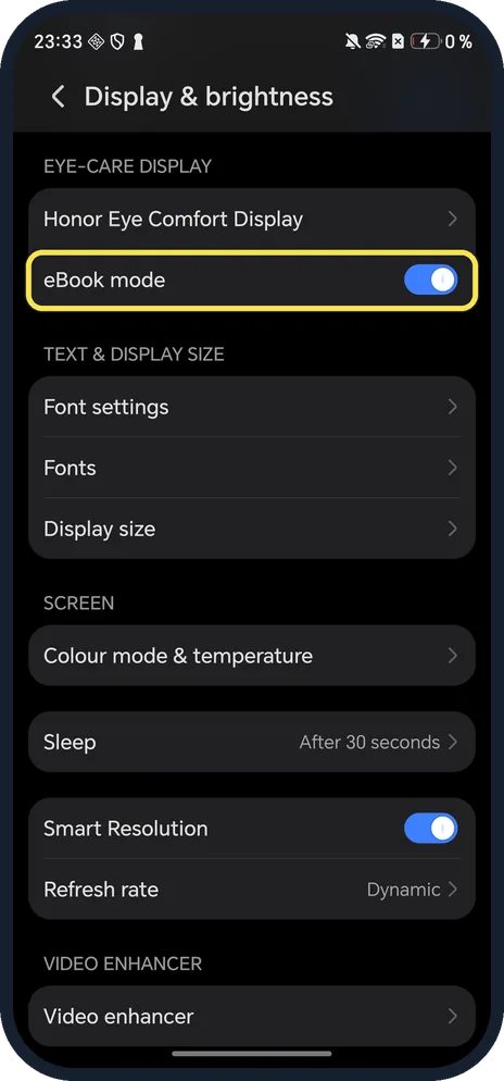 Android screenshot: Check the switch
