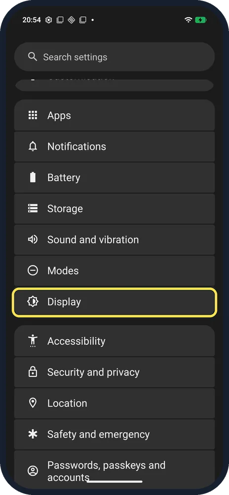 Screenshot from the guide: How to turn on Extra dark mode on a Nothing Phone (4a) Pro