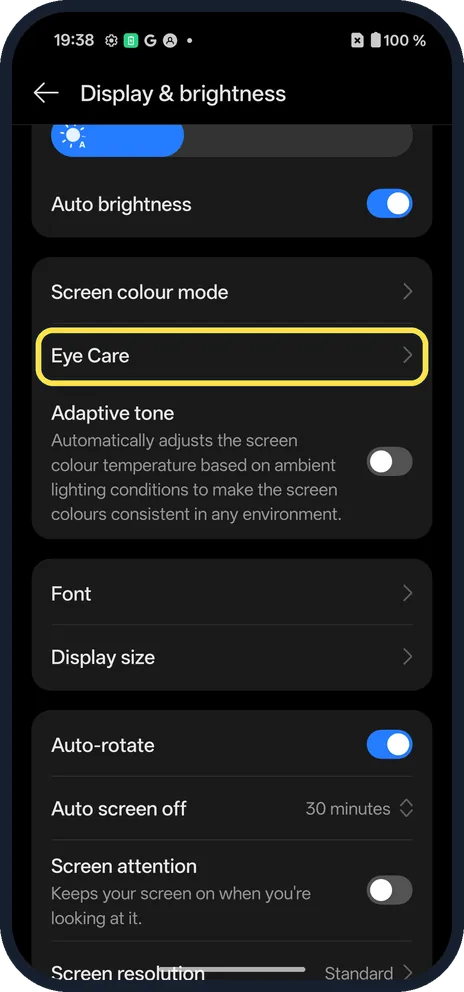 Android screenshot: Open Eye Care