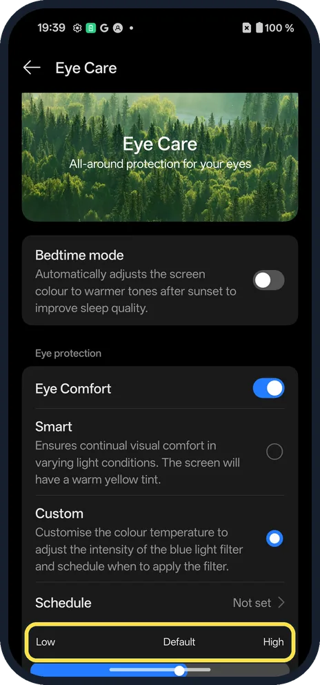 Android screenshot: Custom: set the strength