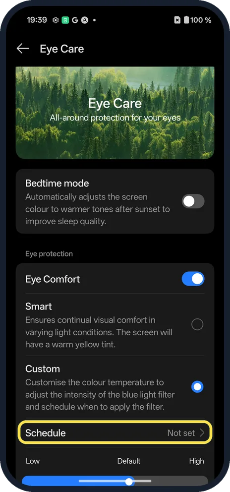 Android screenshot: Custom: Schedule