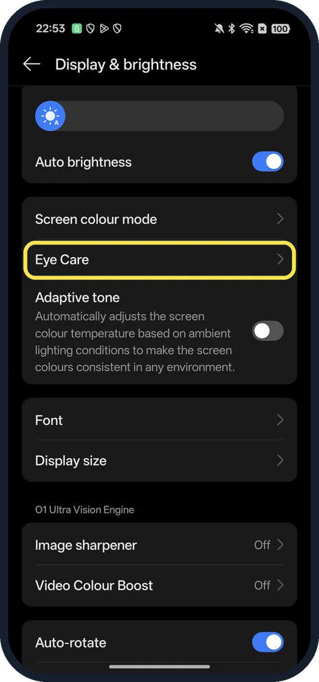 Android screenshot: Tap Eye Care